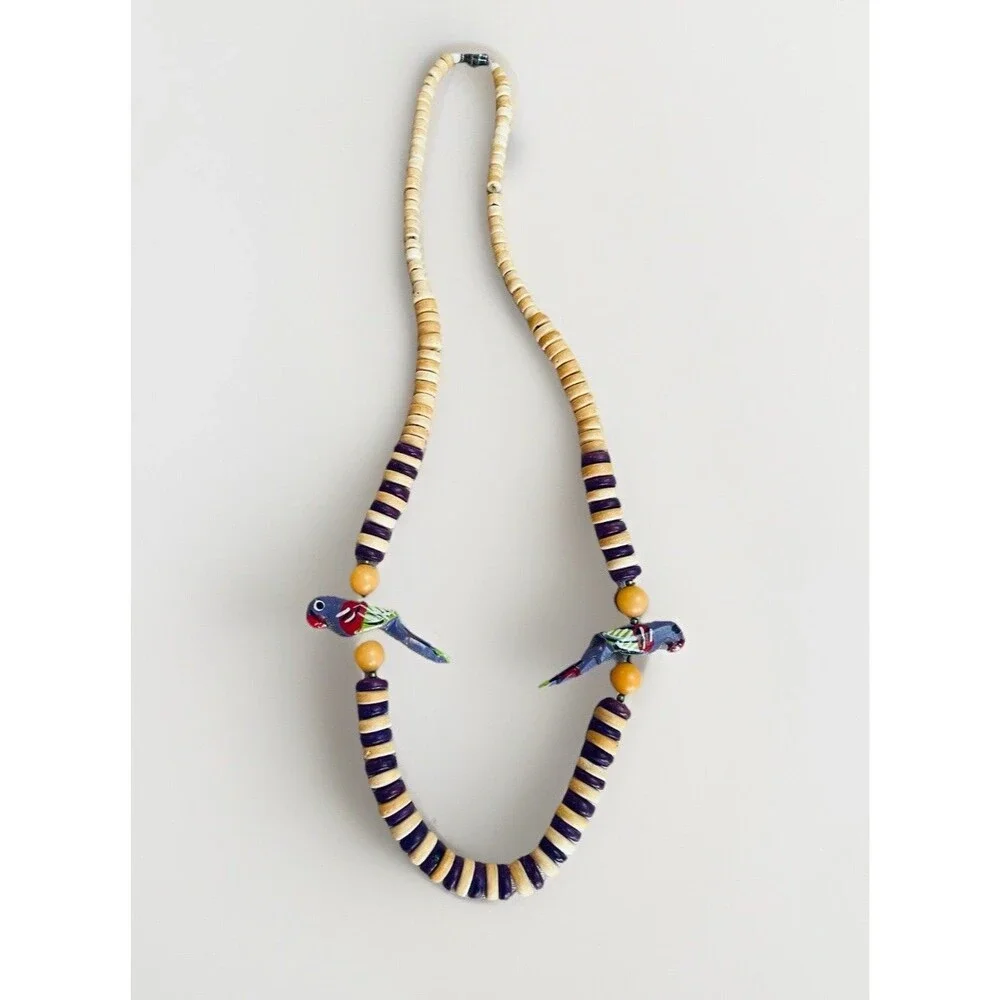 VTG '80s Boho Clay Disk Necklace 22